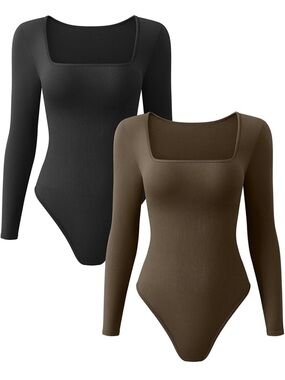 Not for sale  OQQ Bodysuits Ribbed Square Neck Long Sleeve Tops NEW MED